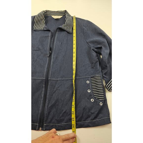 Allison Daley sz 10 navy blue mixed media shaket full zip EUC 3/4 sleeve warm + - Picture 6 of 7